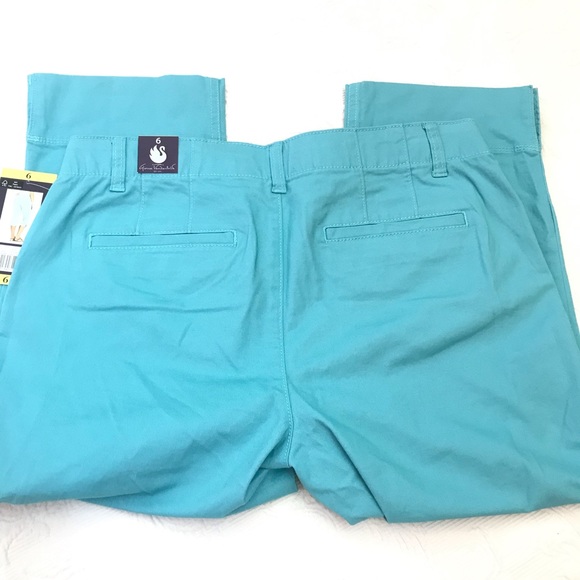 🆕 GLORIA VANDERBILT Aqua Teal Light Blue Cotten Blend Stretch Crop Capri 6 - Picture 5 of 10